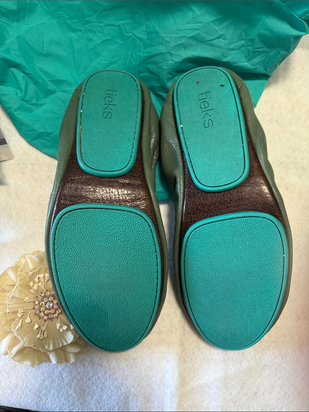 Tieks Pacific Green Leather Ballet Flats - Picture 6 of 7